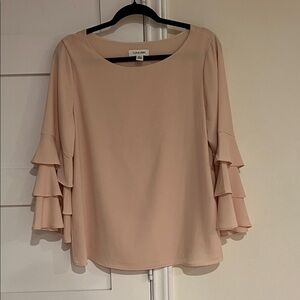 Calvin Klein Blush Pink Ruffle Long Sleeve Blouse Size Medium NWT